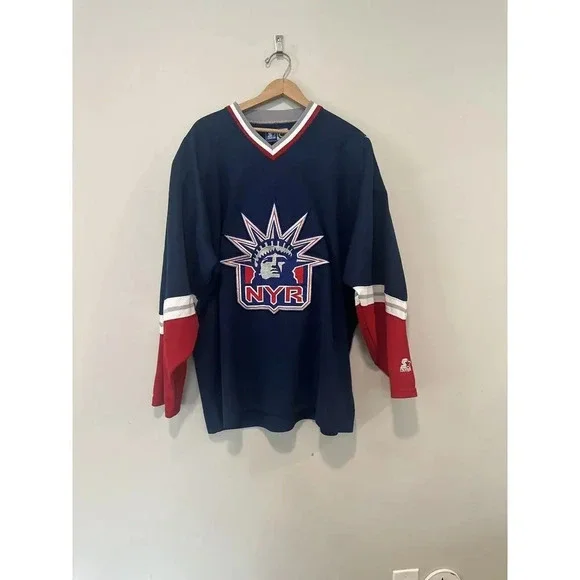 VINTAGE NEW YORK RANGERS NYR PRO PLAYER STATUE OF LIBERTY HOCKEY JERSEY SIZE XL - Picture 2 of 14